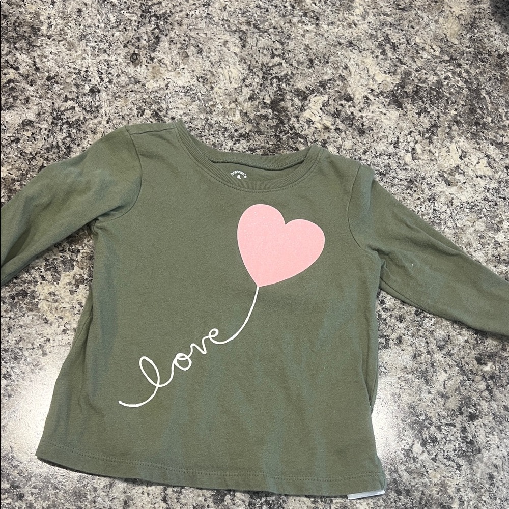 GAP Olive Long Sleeve Tee with Pink Heart